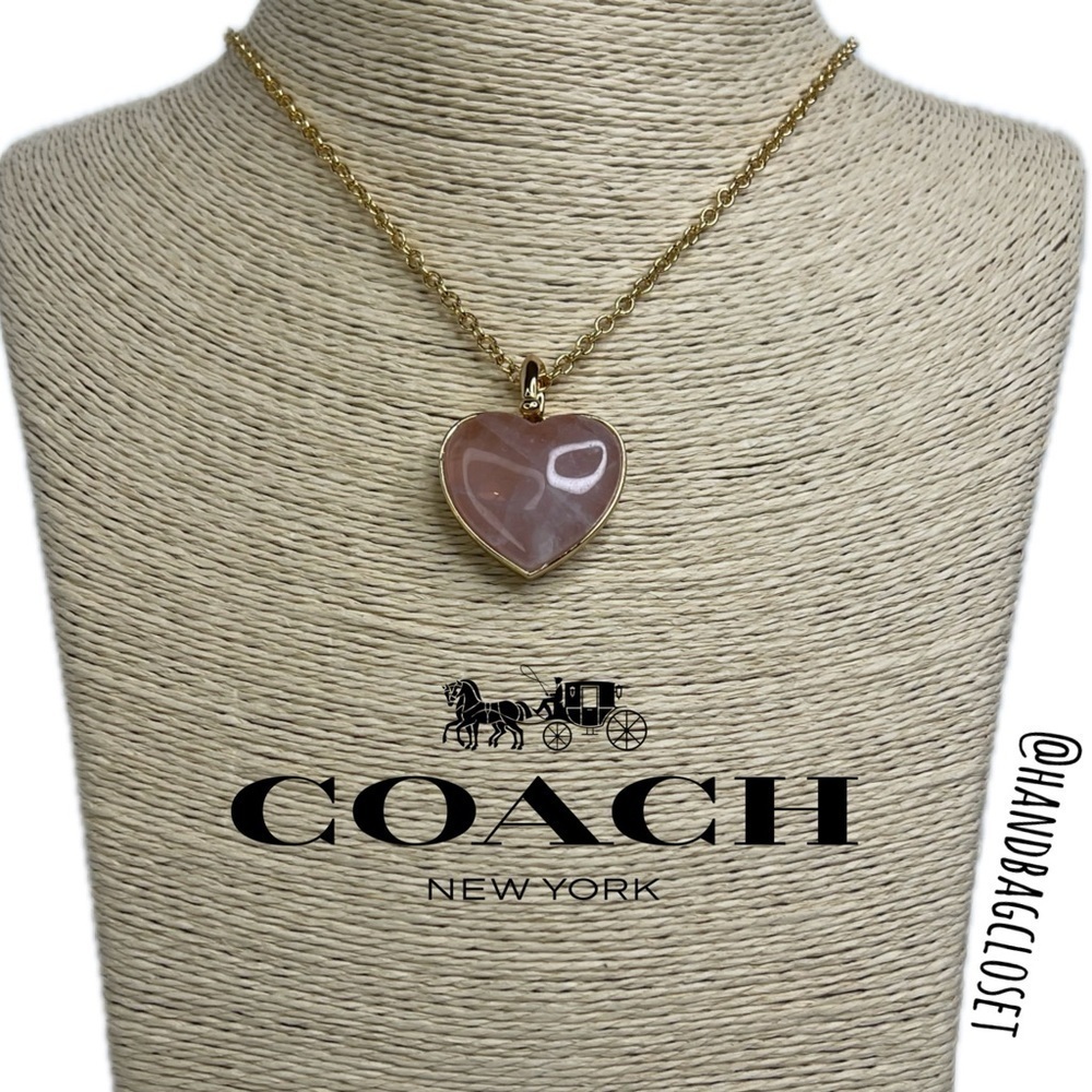 Coach Heart Carved Pink Quartz Necklace Earring and Bracelet Set - Picture 12 of 16